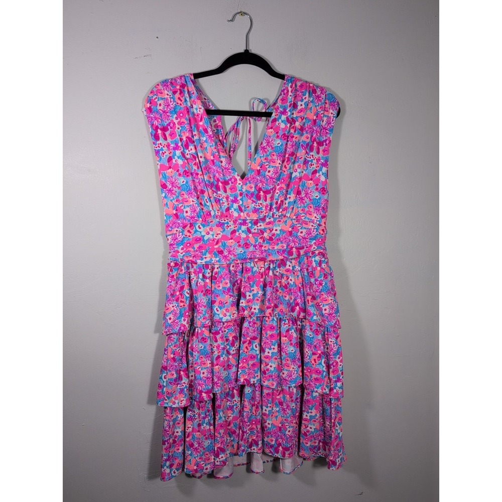 Lilly Pulitzer - Faye V-Neck Ruffle Dress - Aura Pink - Baby Bloomer - Size: L